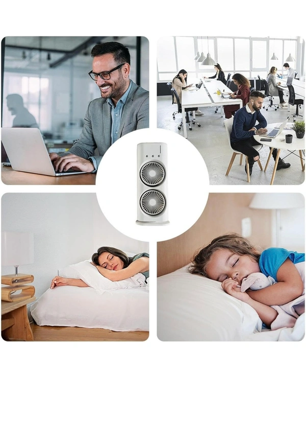 Double-Ended Spray Cooling Fan With Mist Humidifier, Rechargeable USB Desk Fan Indoor Rotatable with Remote USB Fan, USB Air Freshener, USB Air Cooler, Rechargeable Fan, Led Light, Laptop Accessories (White one)