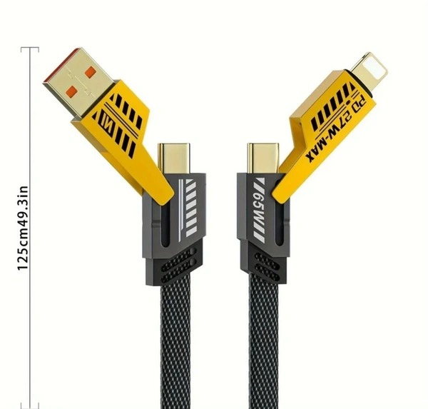 PROFITKART  Type C 1 m Braided 4 in 1 65W Fast Charging Cable Compatible for-iPhone & Android with MFI Certified (1 Meter) (Compatible with Apple, Android, Compatible With Apple & Android, Black, One Cable, One Cable) - Black