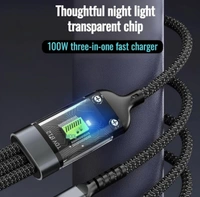 PROFITKART  3-in-1 Cable 6 A 1 m Nylon Braided Multiple USB Cable Universal Charging Cord with Type-C, Micro USB and iP Port for Cell Phones and More (Compatible with Smartphones, iPhone, Android, Laptop, Black, One Cable) - Black