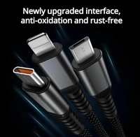 PROFITKART  3-in-1 Cable 6 A 1 m Nylon Braided Multiple USB Cable Universal Charging Cord with Type-C, Micro USB and iP Port for Cell Phones and More (Compatible with Smartphones, iPhone, Android, Laptop, Black, One Cable) - Black