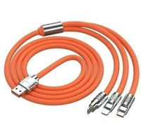 PROFITKART  3-in-1 Cable 1.2 m Multi-Functional USB Super-Fast Charging Cable, 65W (Compatible with USB-C, Micro-USB, and Lightning connectors, Orange, One Cable) - orange