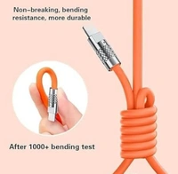 PROFITKART  3-in-1 Cable 1.2 m Multi-Functional USB Super-Fast Charging Cable, 65W (Compatible with USB-C, Micro-USB, and Lightning connectors, Orange, One Cable) - orange