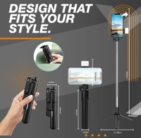 PROFITKART  R1s Bluetooth Selfie Sticks with Remote and Selfie Light, 3-in-1 Multifunctional Selfie Stick Tripod Stand Compatible with iPhone/OnePlus/Samsung/ Realme & All Smartphones/Go Pro Bluetooth Selfie Stick (Black, Remote Included) - Black