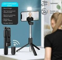 PROFITKART  R1s Bluetooth Selfie Sticks with Remote and Selfie Light, 3-in-1 Multifunctional Selfie Stick Tripod Stand Compatible with iPhone/OnePlus/Samsung/ Realme & All Smartphones/Go Pro Bluetooth Selfie Stick (Black, Remote Included) - Black
