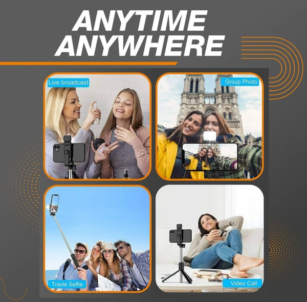 PROFITKART  R1s Bluetooth Selfie Sticks with Remote and Selfie Light, 3-in-1 Multifunctional Selfie Stick Tripod Stand Compatible with iPhone/OnePlus/Samsung/ Realme & All Smartphones/Go Pro Bluetooth Selfie Stick (Black, Remote Included) - Black