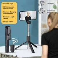 PROFITKART  R1 Bluetooth Selfie Stick with Remote, 3- in-1 Multifunctional Selfie Stick, Tripod, Monopod Stand & Mobile Stand Compatible with All Mobile Phones Bluetooth Selfie Stick (Black, Remote Included) - Black