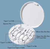 PROFITKART  3-in-1 Cable 0.29 m All-in-One Multi- Functional Travel Cable Kit with type C to type C Upto 60W Fast Charging Data transfer Cable with Lightning, Type A and Micro USB connectors Sim pin Sim Card holders Inbuilt Mobile Stand (Compatible with All Smartphones, IPhones, Type C, Tablet, Charging Adapter, White) - White
