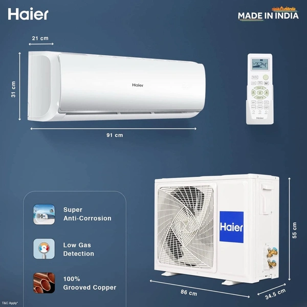 Haier 1.5 Ton 2 Star Fixed Speed Split AC Copper, Antibacterial Filter, HSU18T-TQS2BE-FS (White)
