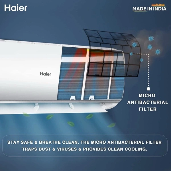 Haier 1 Ton 2 Star Fixed Speed Split AC | Copper, Antibacterial Filter, HSU12T-TQS2BE-FS (White)