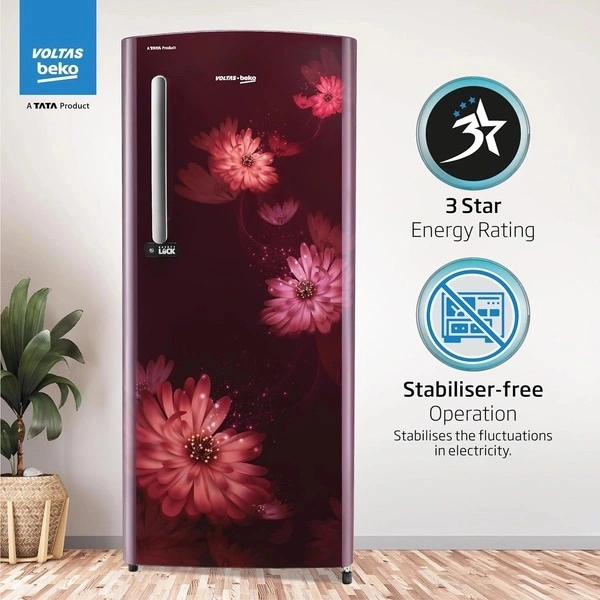 Voltas Beko ‘A Tata Product’ 210 Litre | 3 Star | Single Door |Made-In-India Direct Cool Refrigerator | RDC245C / W0DWE0M000UGD (Bonita Wine) - Bonita wine