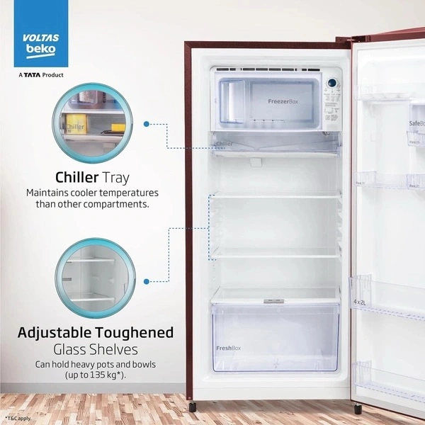 Voltas Beko ‘A Tata Product’ 210 Litre | 3 Star | Single Door |Made-In-India Direct Cool Refrigerator | RDC245C / W0DWE0M000UGD (Bonita Wine) - Bonita wine
