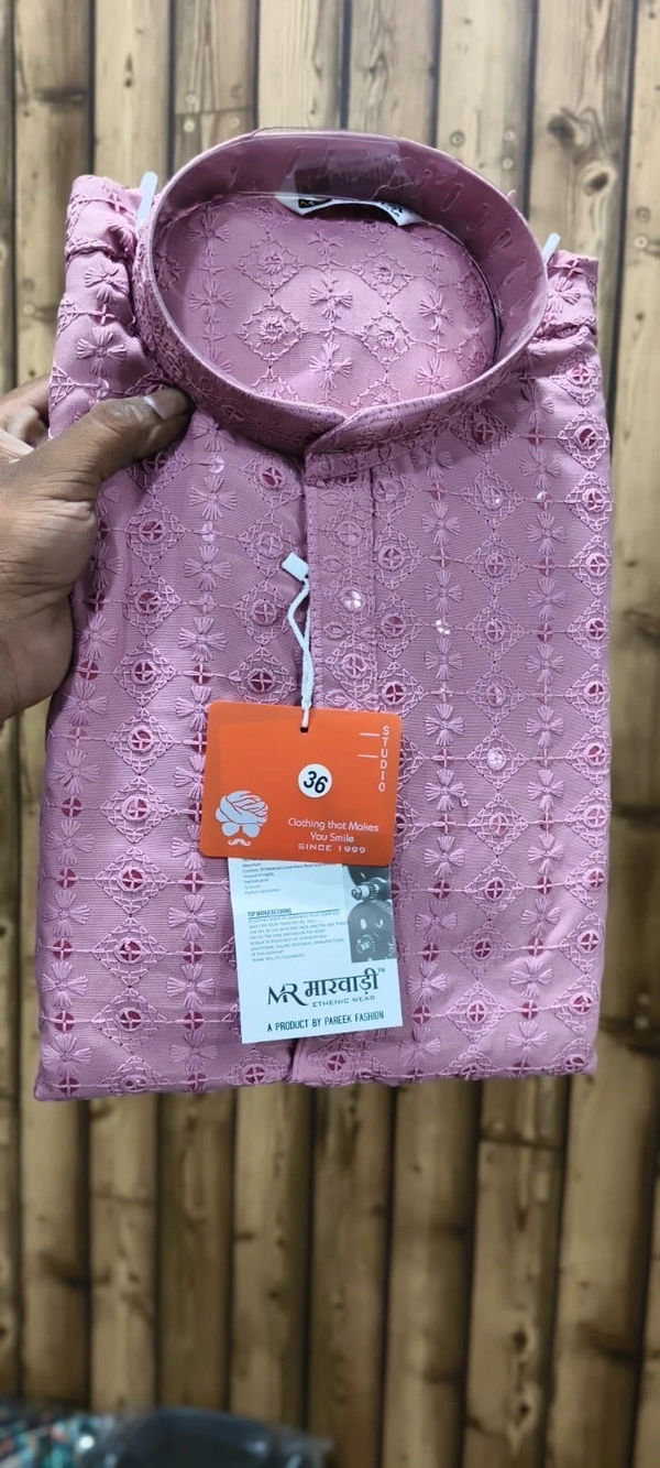 PROFITKART  Men’s Viscose Rayon Grand Kurta – Wedding & Ceremony Wear - XL, Light Pink