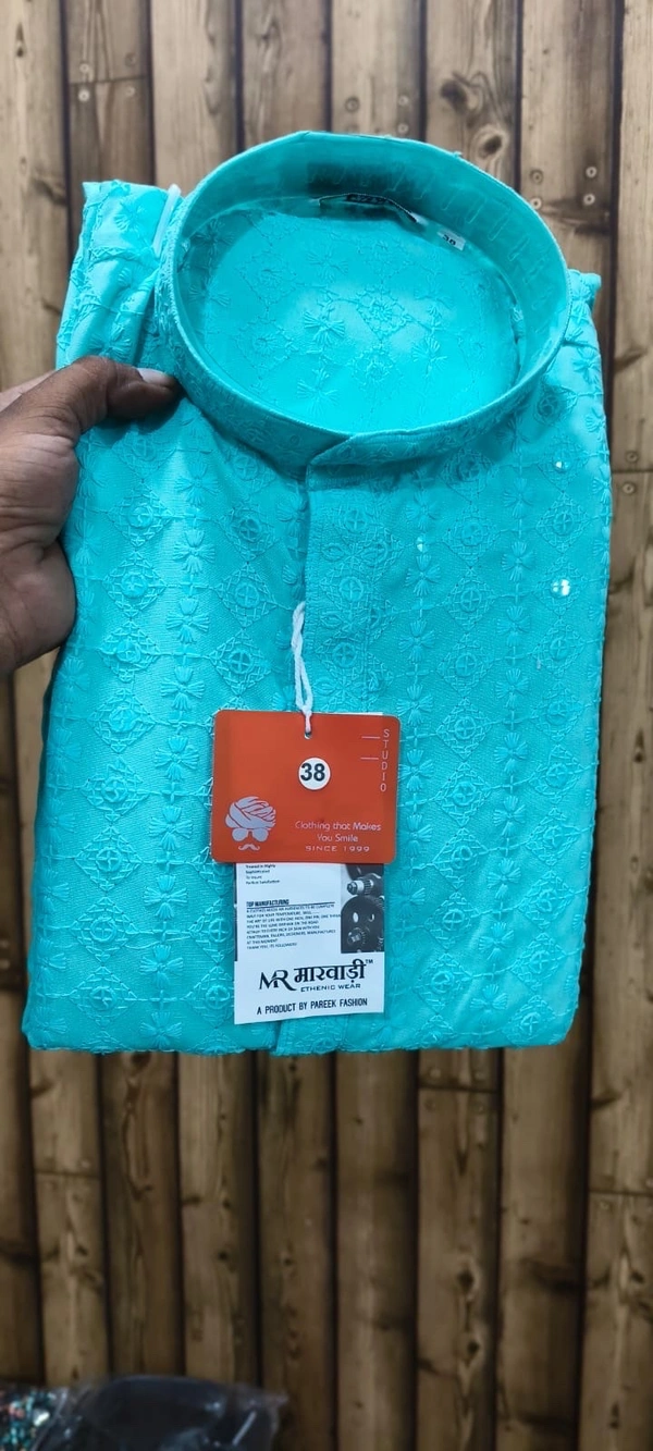 PROFITKART  Men’s Viscose Rayon Comfort Kurta – All-Season Traditional Wear - Aqua Blue, L