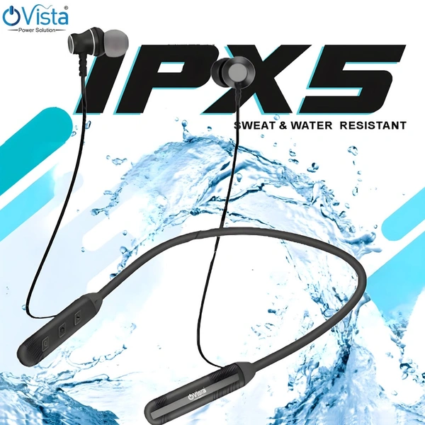 Ovista Bluetooth Neckband | 60H Playtime, Deep Bass & Sweat Resistant (casino) - Black