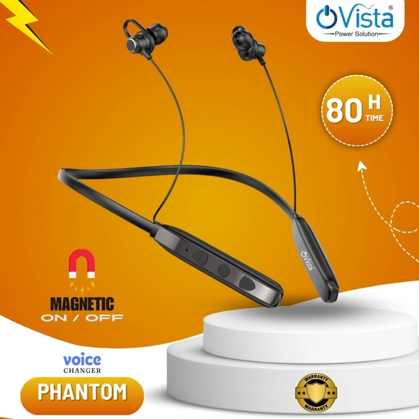 Ovista Wireless Neckband | 80 Hours Playtime & Crystal-Clear Sound (PHANTOM)