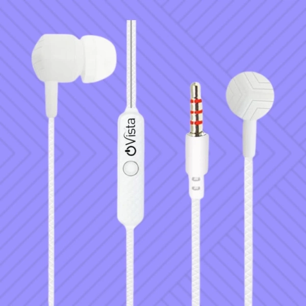 Ovista OV-130 Wired Earphones with Mic, Powerful HD Sound with High Bass (White)