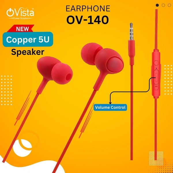 Ovista OV-140 Wired Earphones with Mic, Powerful HD Sound with High Bass (White)