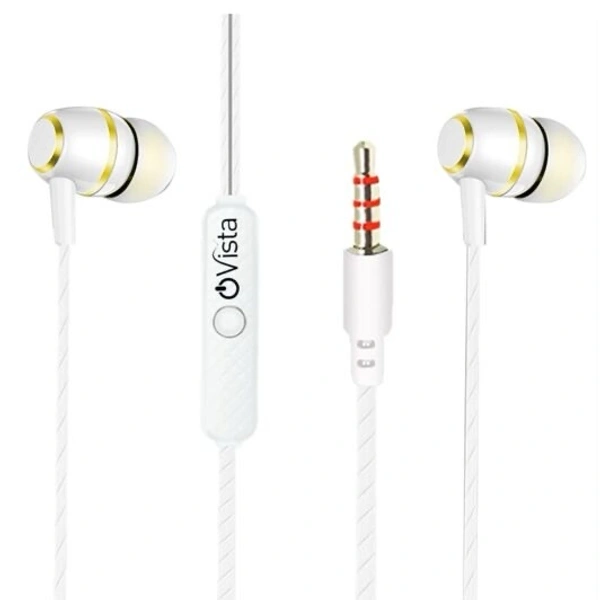 Ovista OV-140 Wired Earphones with Mic, Powerful HD Sound with High Bass (White)