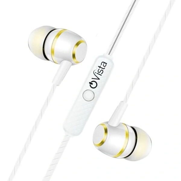 Ovista OV-140 Wired Earphones with Mic, Powerful HD Sound with High Bass (White)