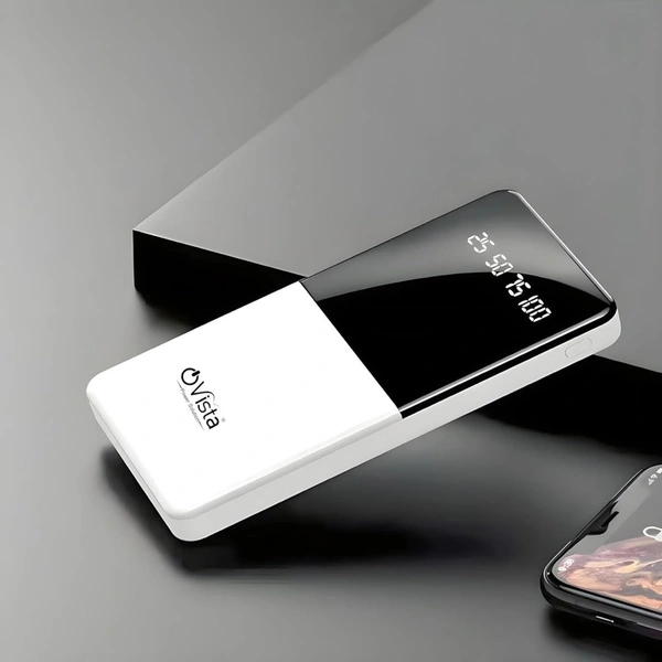 Ovista 20000mAh Slim Power Bank – Fast Charging, Dual USB, LED Display (White) Double Beauty 