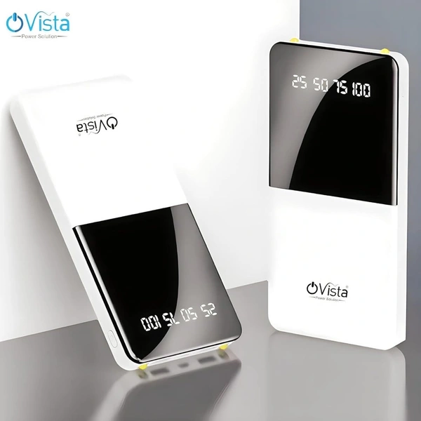 Ovista 20000mAh Slim Power Bank – Fast Charging, Dual USB, LED Display (White) Double Beauty 