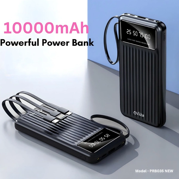 Ovista 10000mAh Power Bank – Fast Charging, Digital Display, 4 Cables (PRB035)