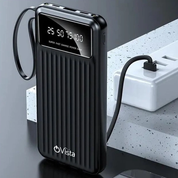 Ovista 10000mAh Power Bank – Fast Charging, Digital Display, 4 Cables (PRB035)
