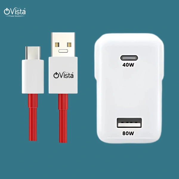 Ovista 80W SuperVooc Fast Charging Adapter | USB & Type-C Ports