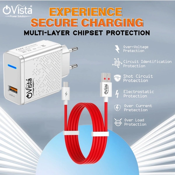 Ovista 30Watt PD Charger| Fast Charging Wall Adapter| Quick Charge 3.0 Phone Charging| and USB to Type C 100 cm Cable Compatible with Oneplus, Samsung, Realme, Xiaomi and Oppo Mobiles, Dash, Warp, Vooc, Supervooc All Protocols Supported
