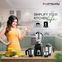 Longway Kratos 1000 Watt Juicer Mixer Grinder With 4 Jars For Grinding, Mixing, Juicing With Powerful Motor | 1 Year Warranty | (Black, 4 Jars)