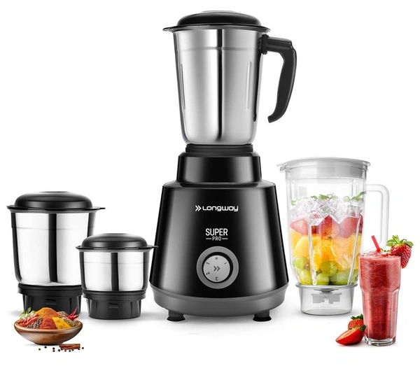 Longway Super Pro 700 - 750 Watt Juicer Mixer Grinder For Grinding, Mixing, Juicing With Powerful Motor With 2 Years Warranty 