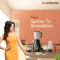 Longway Mix Pro 550 Watt Mixer Grinder With 4 Jars For Grinding, Mixing, Blending, Juicing With Powerful Motor | 2 Year Warranty | (Black, 4 Jars)
