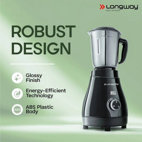 Longway Mix Pro 550 Watt Mixer Grinder With 4 Jars For Grinding, Mixing, Blending, Juicing With Powerful Motor | 2 Year Warranty | (Black, 4 Jars)