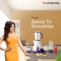 Longway Mix Pro 550 Watt Mixer Grinder With 4 Jars For Grinding, Mixing, Blending, Juicing With Powerful Motor | 2 Year Warranty | (Purple, 4 Jars) 