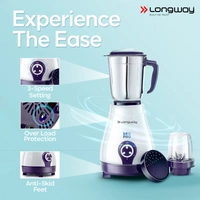 Longway Mix Pro 550 Watt Mixer Grinder With 4 Jars For Grinding, Mixing, Blending, Juicing With Powerful Motor | 2 Year Warranty | (Purple, 4 Jars) 