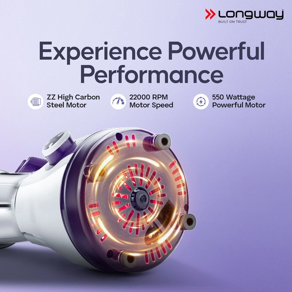 Longway Mix Pro 550 Watt Mixer Grinder With 4 Jars For Grinding, Mixing, Blending, Juicing With Powerful Motor | 2 Year Warranty | (Purple, 4 Jars) 