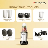 Longway Nutri Power 600 W Bullet Mixer Grinder & Smoothie Maker With Stainless Steel Blades & ABS Plastic Body | 22000 RPM | 3 Years Warranty (3 Jars, Silver)