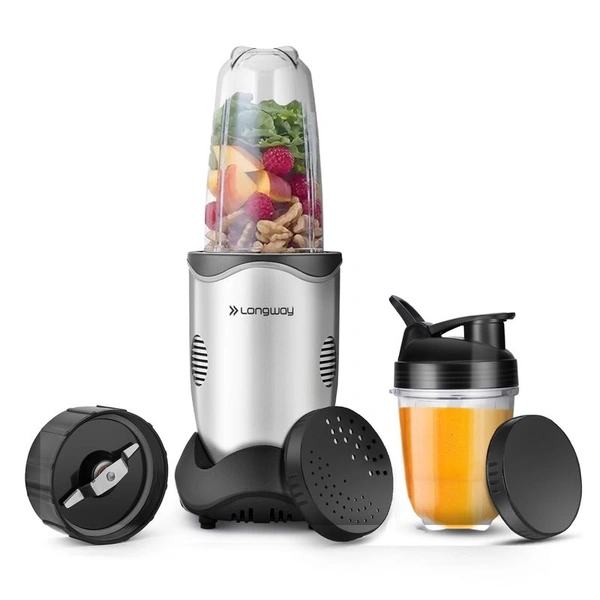 Longway Nutri Power 600 W Bullet Mixer Grinder & Smoothie Maker With Stainless Steel Blades & ABS Plastic Body | 22000 RPM | 3 Years Warranty (2 Jars, Silver)