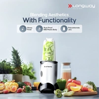 Longway Nutri Power 600 W Bullet Mixer Grinder & Smoothie Maker With Stainless Steel Blades & ABS Plastic Body | 22000 RPM | 3 Years Warranty (2 Jars, Silver)