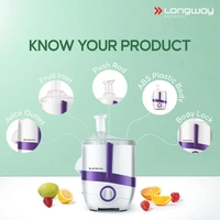 Longway Juicy 600 Watt Juicer Mixer Grinder With 2 Jars For Grinding, Mixing, Juicing With Powerful Motor | 1 Year Warranty (2 Jars, Purple) - Purple
