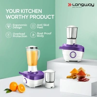 Longway Juicy 600 Watt Juicer Mixer Grinder With 2 Jars For Grinding, Mixing, Juicing With Powerful Motor | 1 Year Warranty (2 Jars, Purple) - Purple