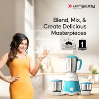 Longway Super Dlx 700 Watt Mixer Grinder With 3 Jars For Grinding, Mixing With Powerful Motor | 1 Year Warranty | (White & Blue, 3 Jars)
