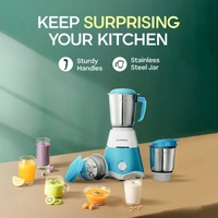 Longway Super Dlx 700 Watt Mixer Grinder With 3 Jars For Grinding, Mixing With Powerful Motor | 1 Year Warranty | (White & Blue, 3 Jars)