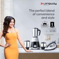 Longway Super Dlx 700 Watt Mixer Grinder With 3 Jars For Grinding, Mixing With Powerful Motor & Kwid 1100 Watt Dry Iron | 1 Year Warranty | (Black & Gray, Combo Offer)