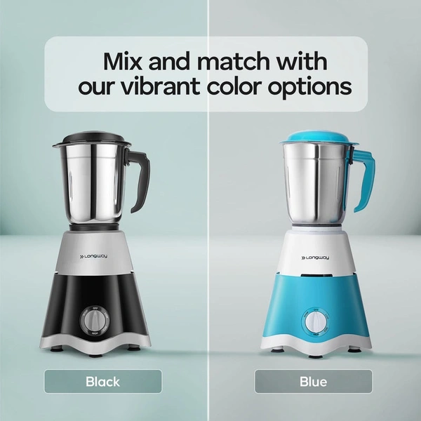 Longway Super Dlx 700 Watt Mixer Grinder With 3 Jars For Grinding, Mixing With Powerful Motor | 1 Year Warranty | (Black & Gray, 3 Jars)