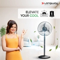 Longway Bolt Black Pedestal Fan, P1 400 Mm, Ultra High Speed, 3 Blade, Decorative Star Rated (Black, Pack Of 1)