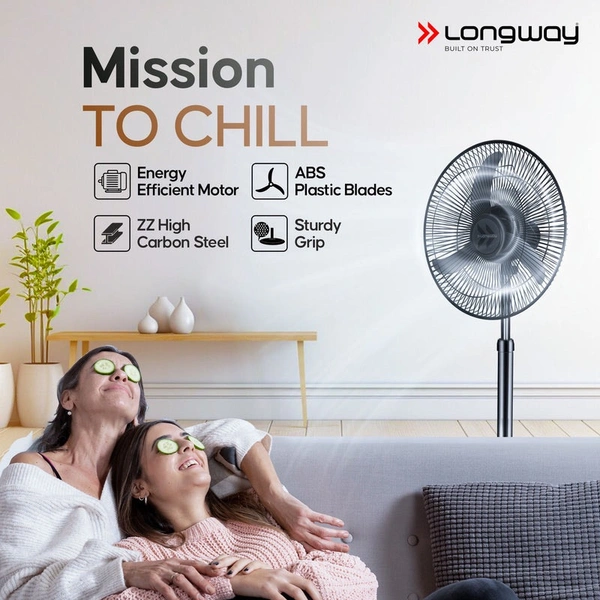 Longway Bolt Black Pedestal Fan, P1 400 Mm, Ultra High Speed, 3 Blade, Decorative Star Rated (Black, Pack Of 1)