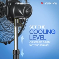 Longway Bolt Black Pedestal Fan, P1 400 Mm, Ultra High Speed, 3 Blade, Decorative Star Rated (Black, Pack Of 1)