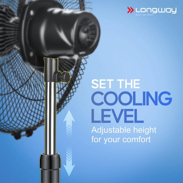 Longway Bolt Black Pedestal Fan, P1 400 Mm, Ultra High Speed, 3 Blade, Decorative Star Rated (Black, Pack Of 1)