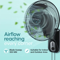 Longway Speedy 12 1 Star 300 Mm Energy Saving 3 Blade Wall Fan (Black, Pack Of 1)